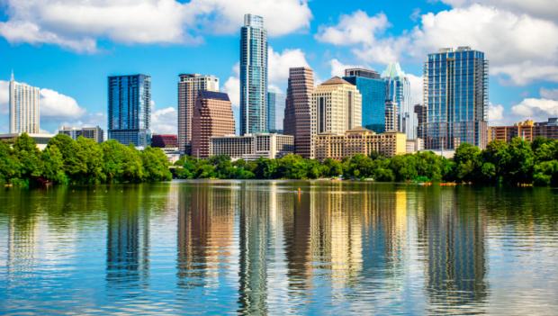 Camping with a view of the Austin city skyline